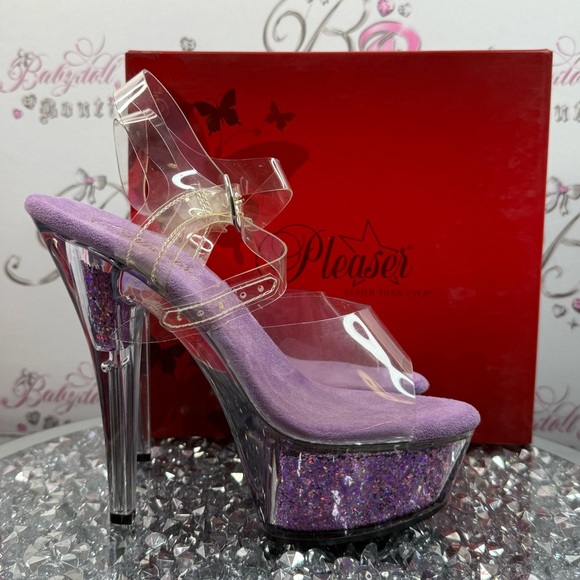 Pleaser heels Lavender Glitter Platform Heels Clear Straps kiss multi glitter - Picture 6 of 16